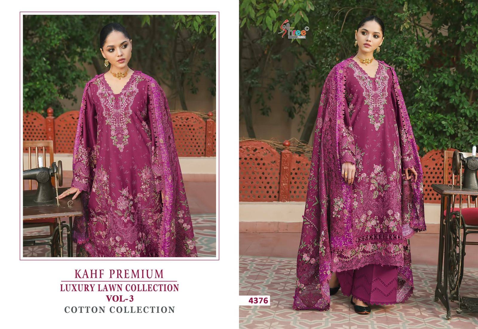 KAHF PREMIUM LUXURY LAWN COLLECTION VOL-3 BY Shree Fabs 4371 TO 4376 SERIES Pakistani Stylish Embroidered Pure cotton Dresses At Wholesale Price